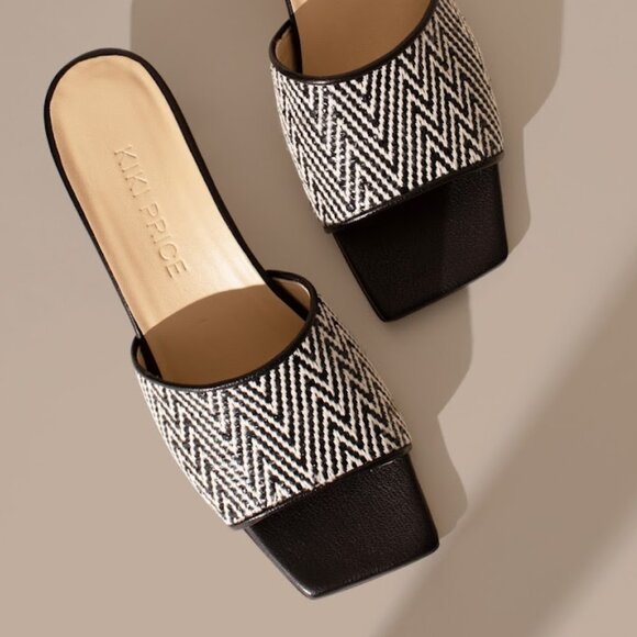 Slide On Over – Black Leather & Raffia Slides, New in Box - Picture 1 of 6
